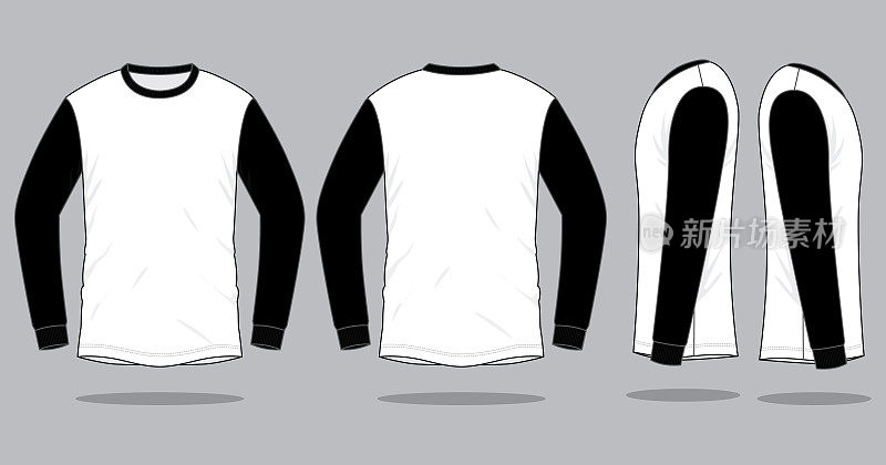 长袖t恤设计矢量(白色/黑色)